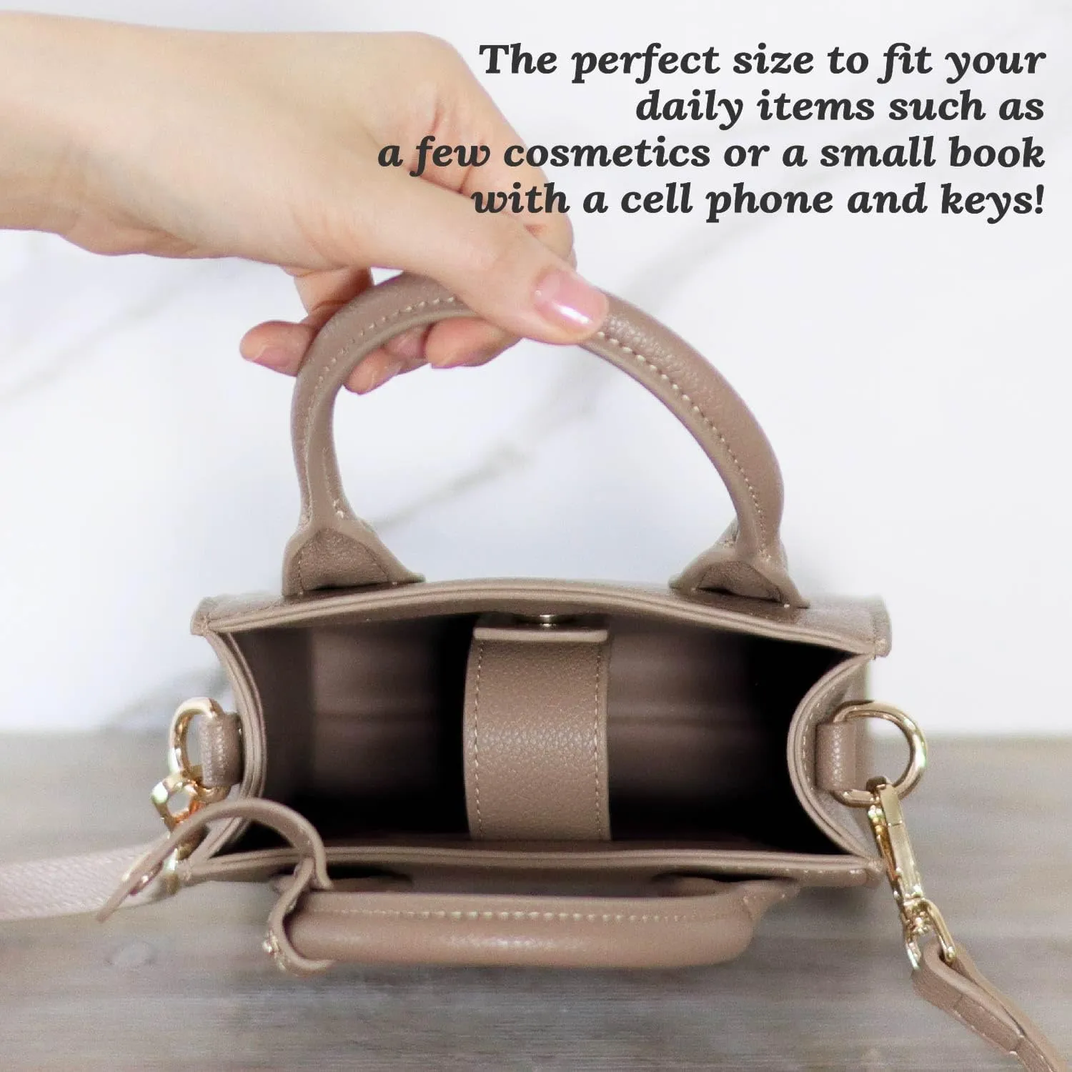 Mini Tote Crossbody Bag, Purse for Women and Girls with Adjustable Strap, Cardholder Pocket | Pebble Grain Vegan Leather