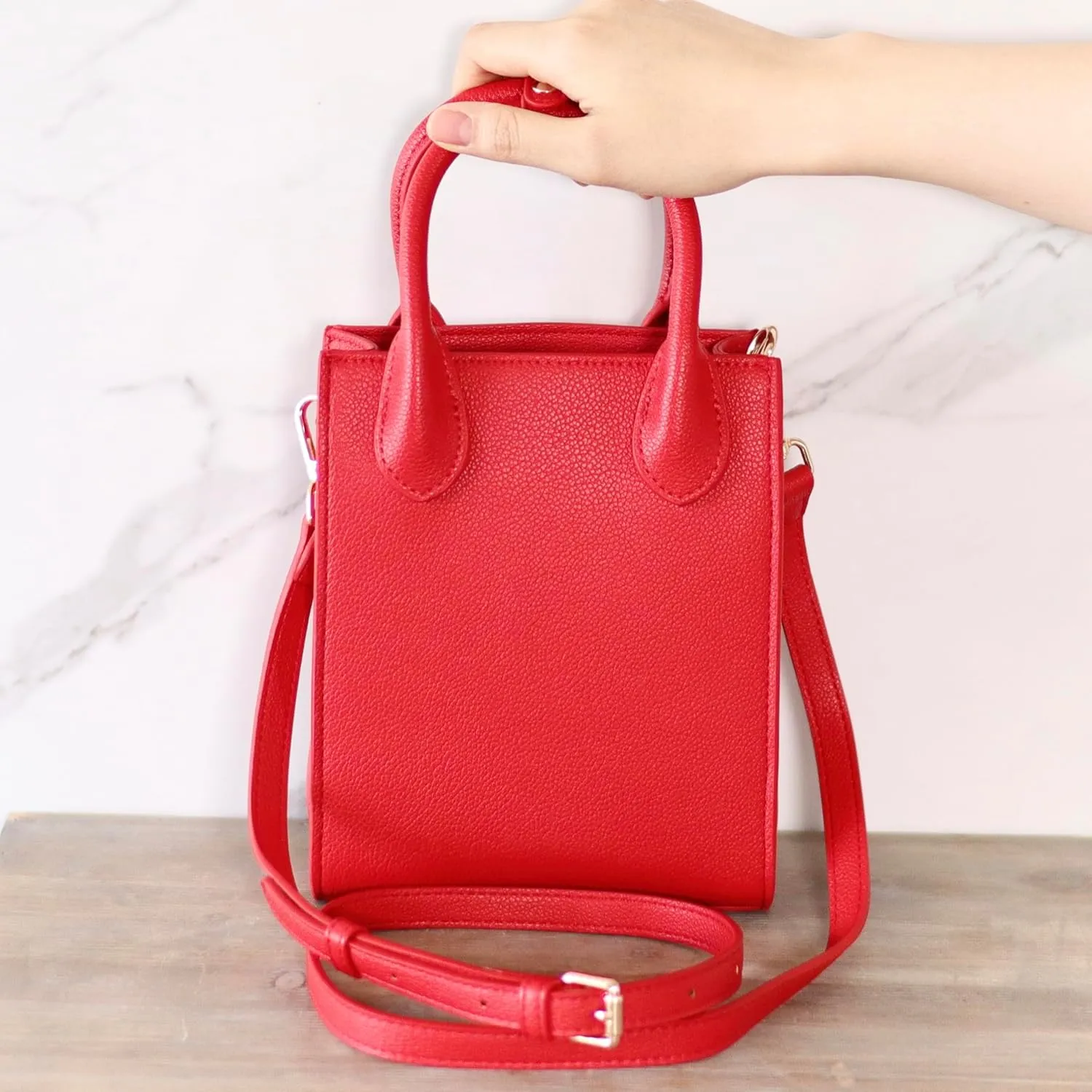 Mini Tote Crossbody Bag, Purse for Women and Girls with Adjustable Strap, Cardholder Pocket | Pebble Grain Vegan Leather