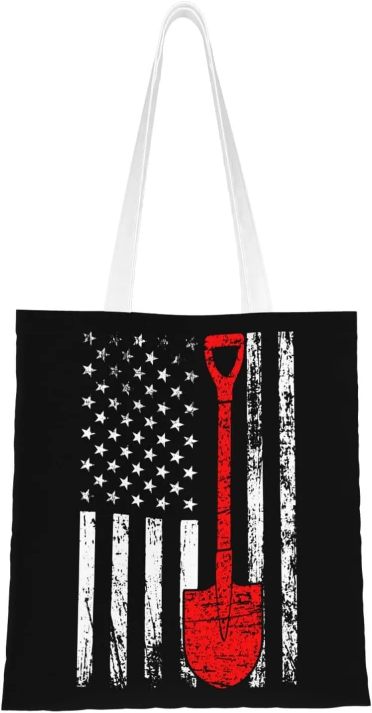 Mining Mine Miner Usa Flag Tote Bag for Women Canvas Shopping Bags Reusable Large Capacity Casual Shoulder Handbags Grocery Bags