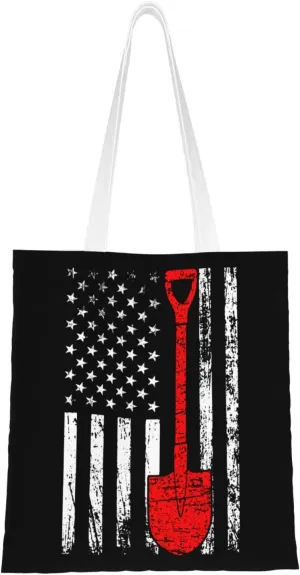 Mining Mine Miner Usa Flag Tote Bag for Women Canvas Shopping Bags Reusable Large Capacity Casual Shoulder Handbags Grocery Bags