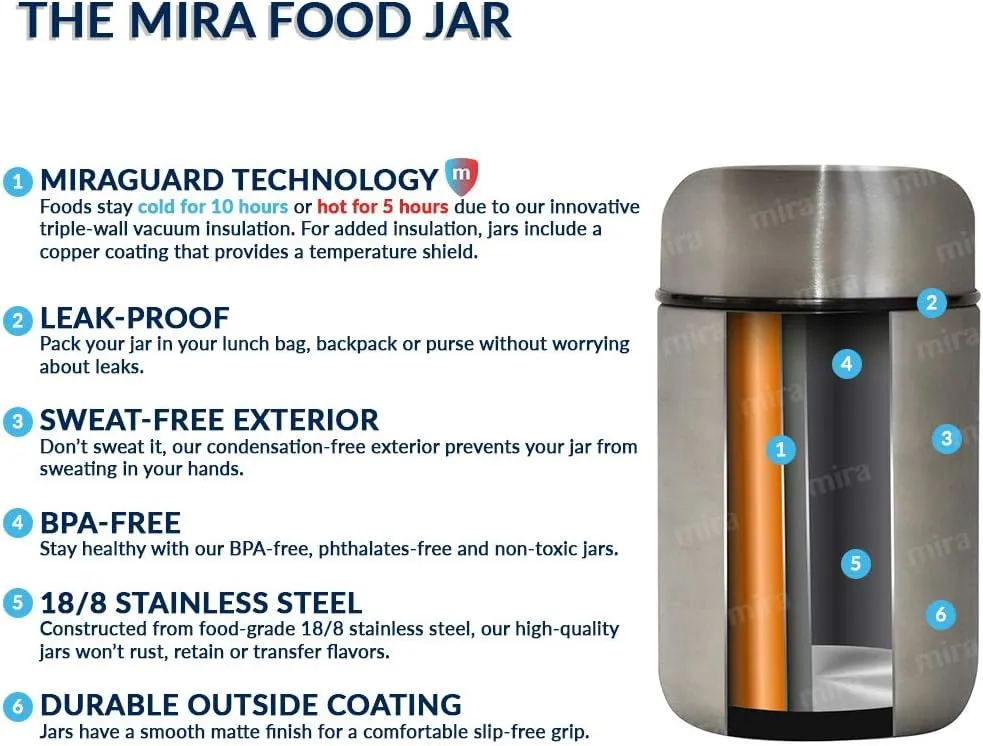 MIRA 2 Pack Insulated Food Jar Thermos for Hot Food & Soup, Compact Stainless Steel Vacuum Lunch Container, 13.5 oz, Denim, Rose Pink