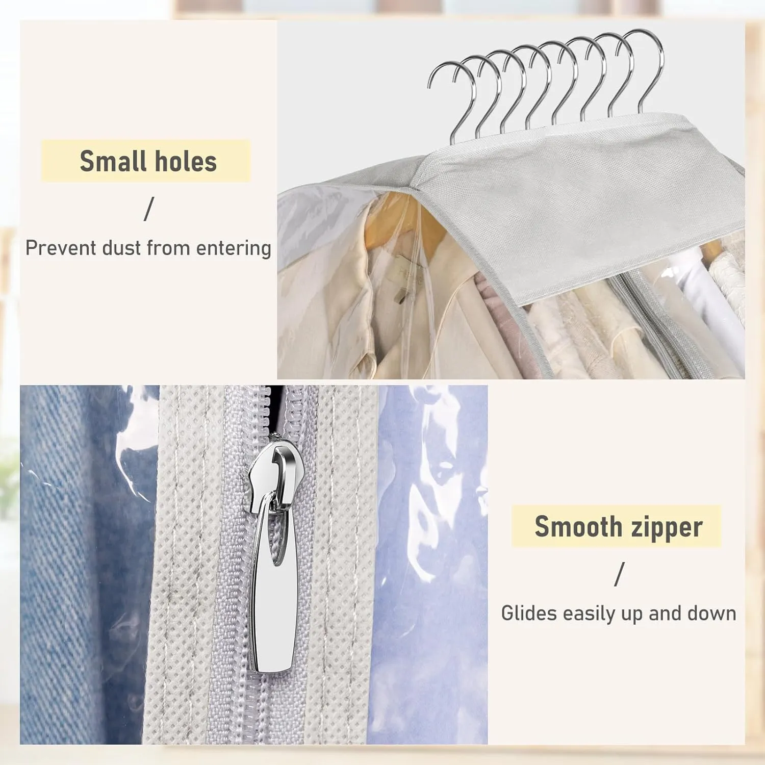 MISSLO 10" Gusseted Garment Bags for Hanging Clothes Storage 60" Dress Bags for Gowns Long Breathable Dress Cover for Closet Storage Coat Protector, 3 Packs, Grey
