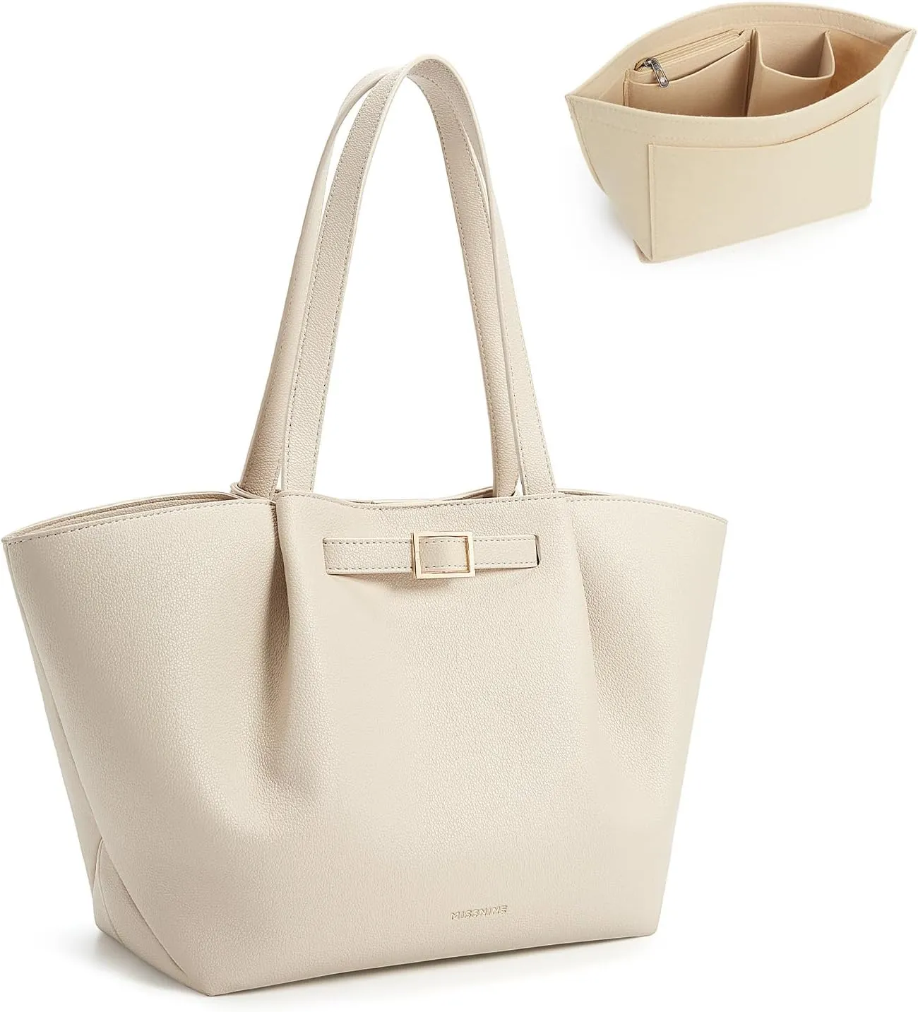 Missnine Large Work Tote Bag for Women with Felt Organizer Insert, Designer Handbags Pu Leather Weekender Bag for Travel