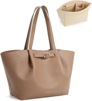 Missnine Large Work Tote Bag for Women with Felt Organizer Insert, Designer Handbags Pu Leather Weekender Bag for Travel