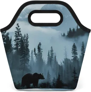 Misty Mountain Forests Animal Bear Reusable Grocery Bags Portable Lightweight Waterproof Shopping Tote Bag