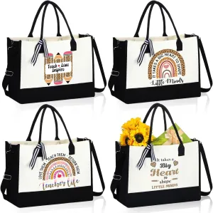 Mixweer 4 Pcs Teacher Appreciation Gifts Bags Teacher Canvas Tote Bags for Women Christmas School Supply(Sweet Rainbow)