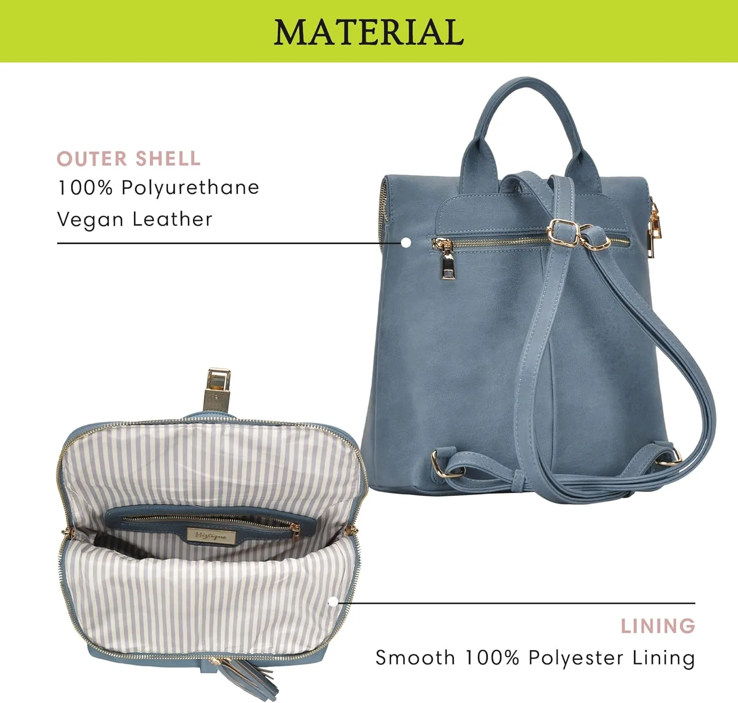 Miztique Diana Backpack Purse | Soft Vegan Leather Flap Over Tote Bag | 11L x 5.25W x 12H (Blue)