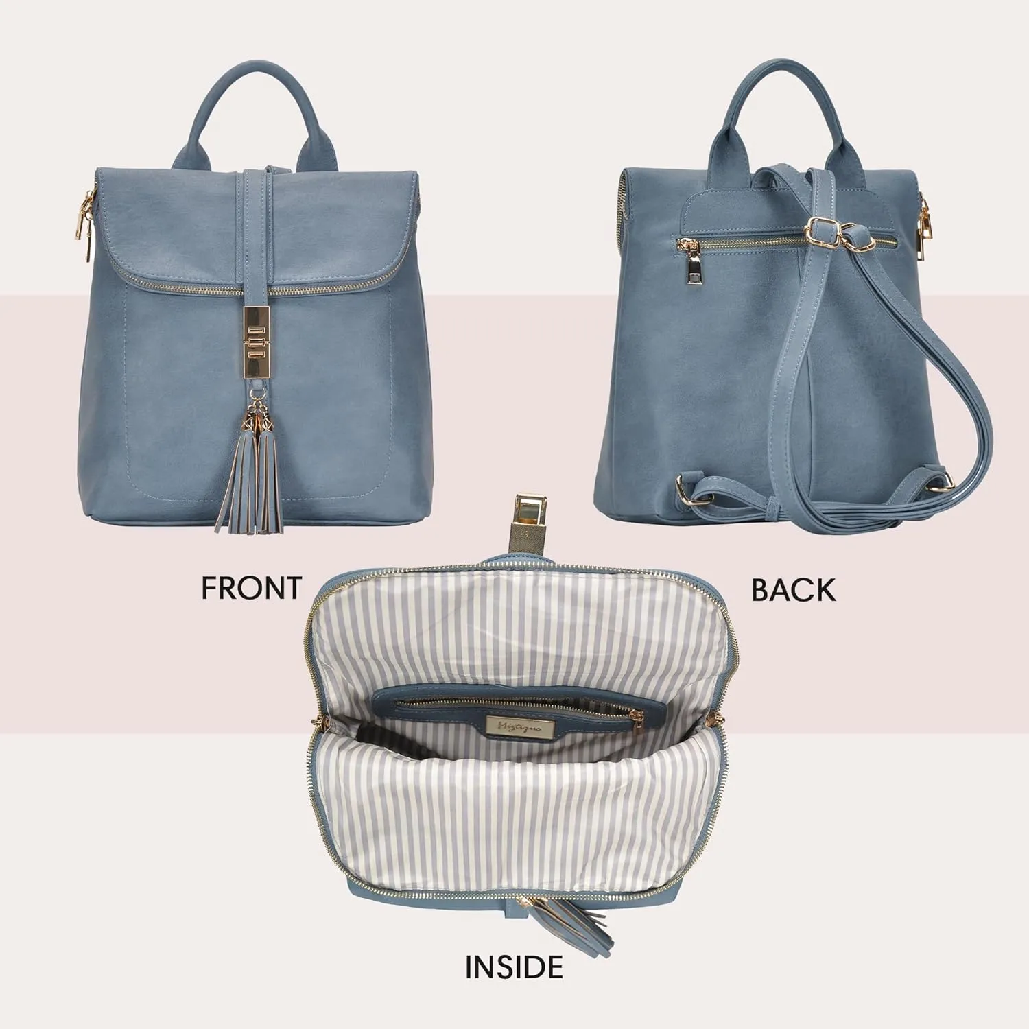 Miztique Diana Backpack Purse | Soft Vegan Leather Flap Over Tote Bag | 11L x 5.25W x 12H (Blue)