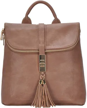Miztique Diana Backpack Purse | Soft Vegan Leather Flap Over Tote Bag | 11L x 5.25W x 12H (Taupe)