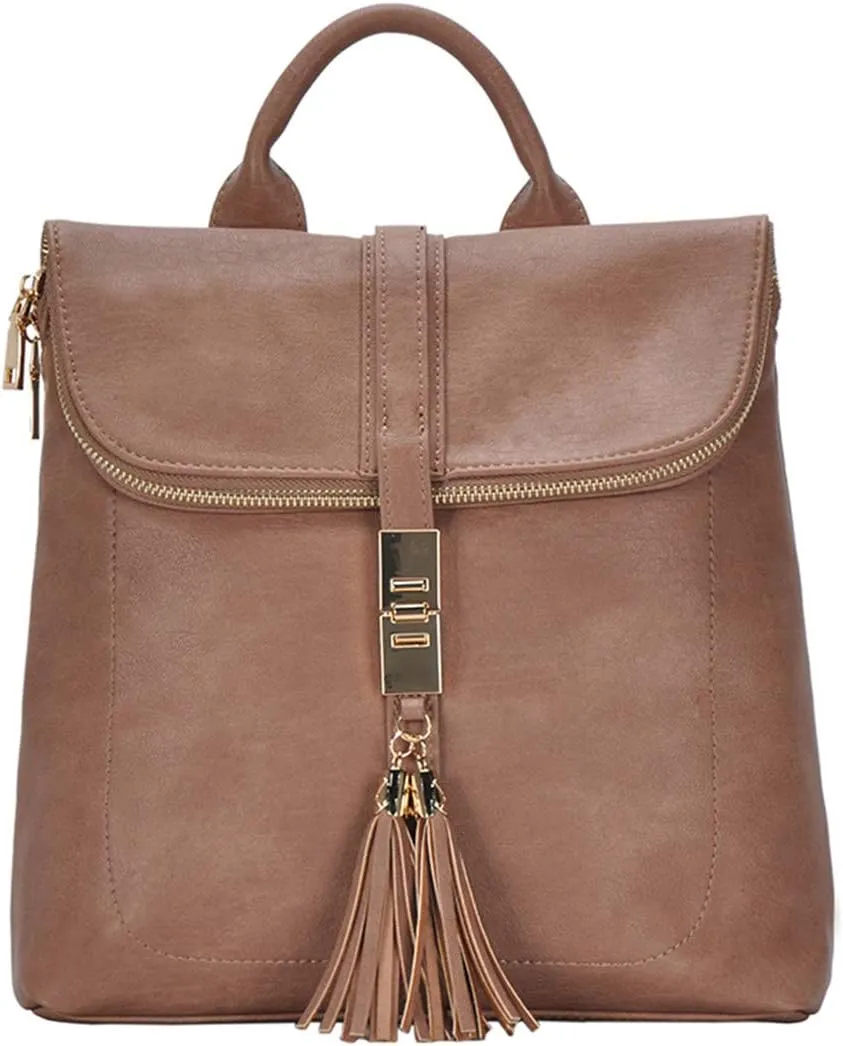 Miztique Diana Backpack Purse | Soft Vegan Leather Flap Over Tote Bag | 11L x 5.25W x 12H (Taupe)