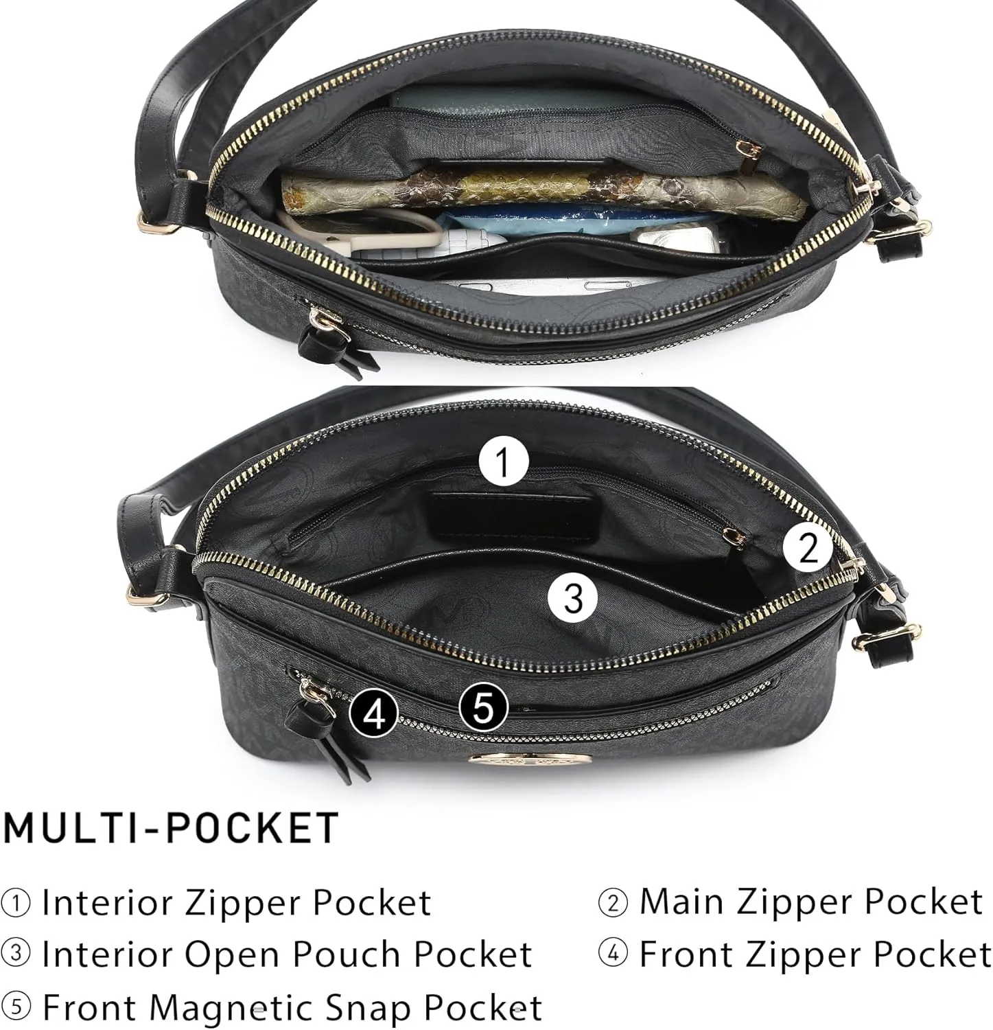MKP COLLECTION Womens Fashion Crossbody Bag Medium Shoulder Purse with Adjustable Strap Multi Pockets for Travel Daily Use