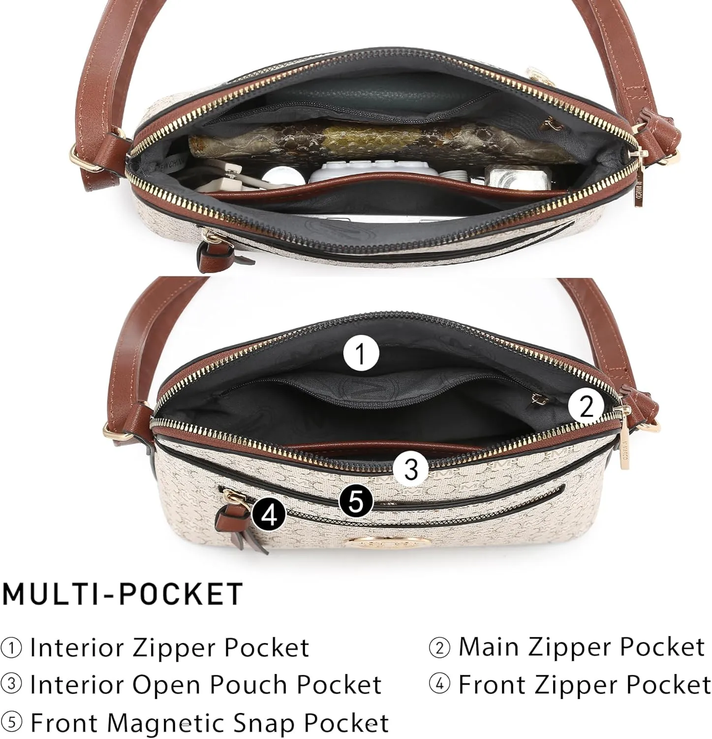 MKP COLLECTION Womens Fashion Crossbody Bag Medium Shoulder Purse with Adjustable Strap Multi Pockets for Travel Daily Use