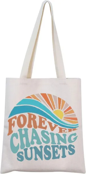 MNIGIU Beach Gift Forever Chasing Sunsets Tote Bag Summer Lover Gift Beach Life Gift (Forever Tote)