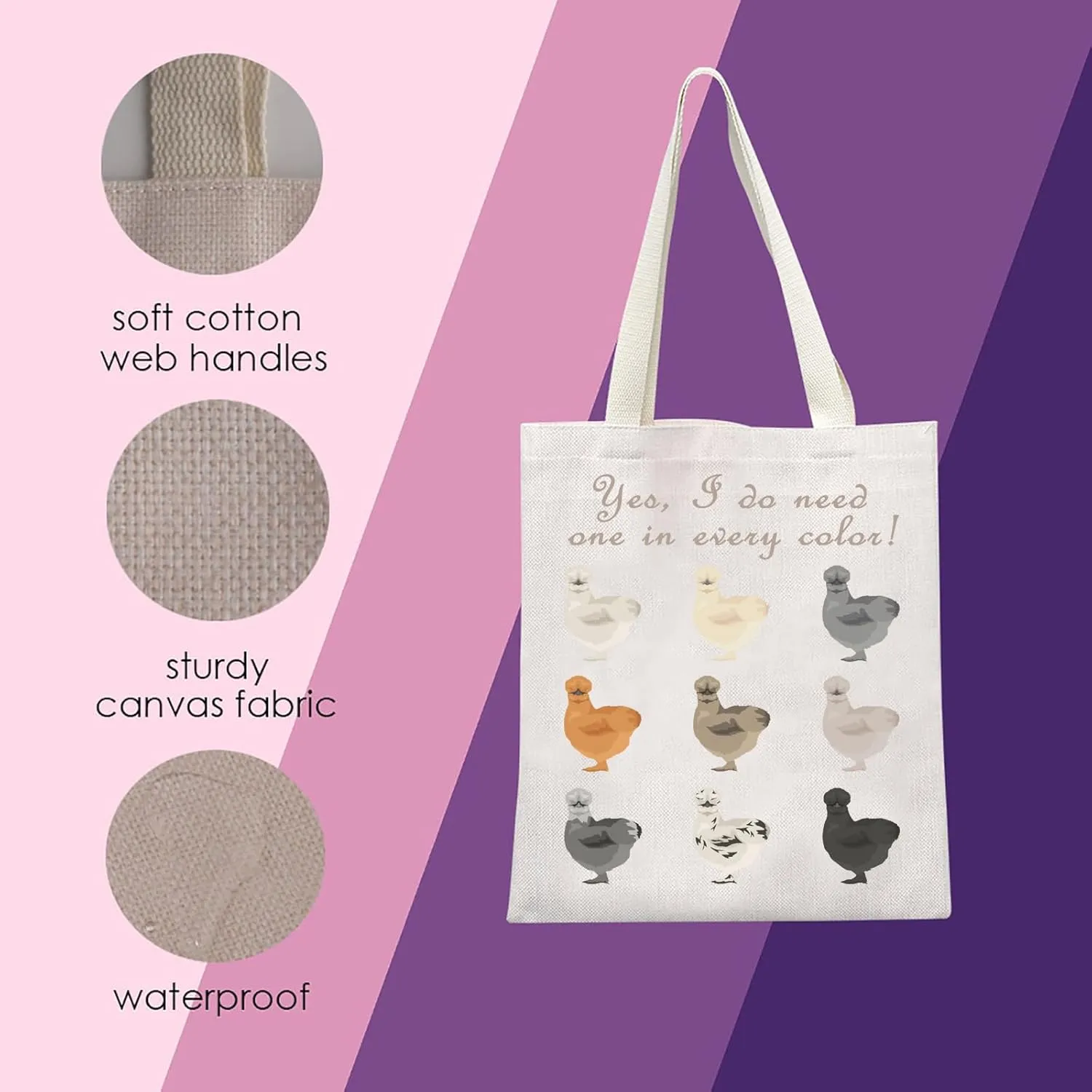 MNIGIU Funny Silkie Chicken Gift Silkie Chicken Tote Bag Silkie Chicken Owner Gift Silkie Chicken Lover Gift For Farmer