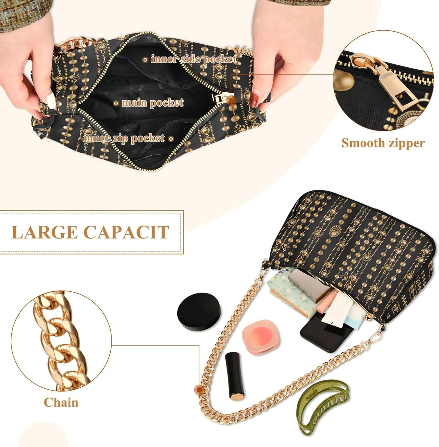 MNSRUU Handbag Purses for Women Boho Chain Shoulder Bag