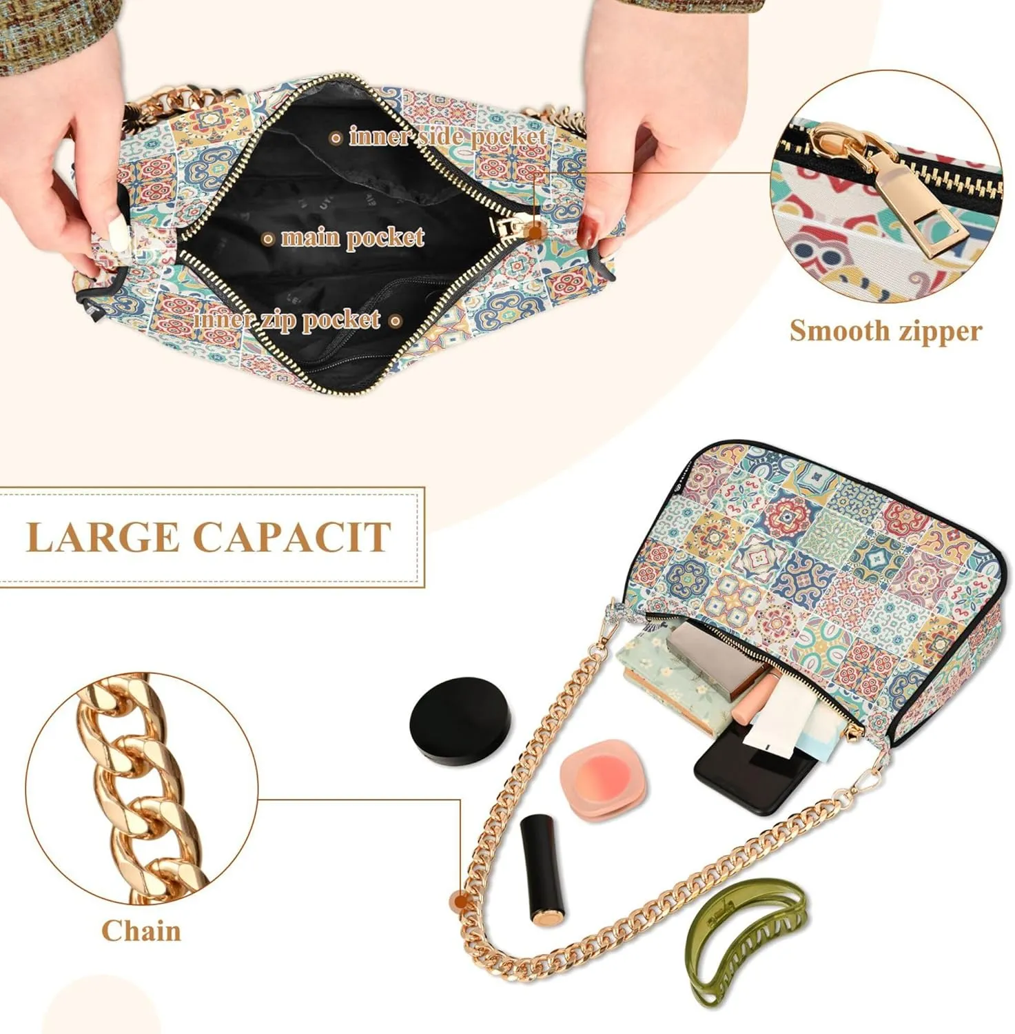 MNSRUU Handbag Purses for Women Boho Chain Shoulder Bag