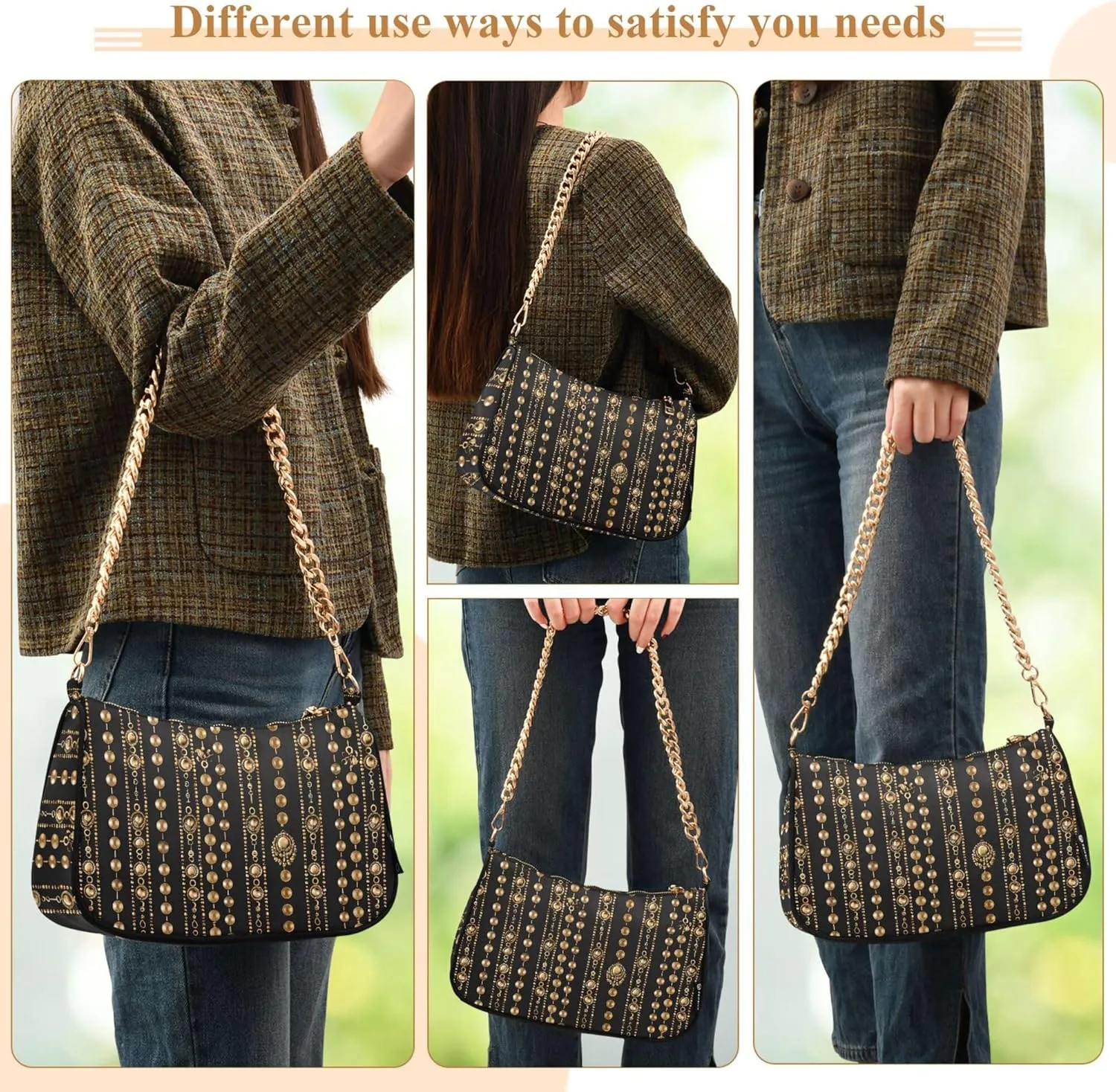 MNSRUU Handbag Purses for Women Boho Chain Shoulder Bag
