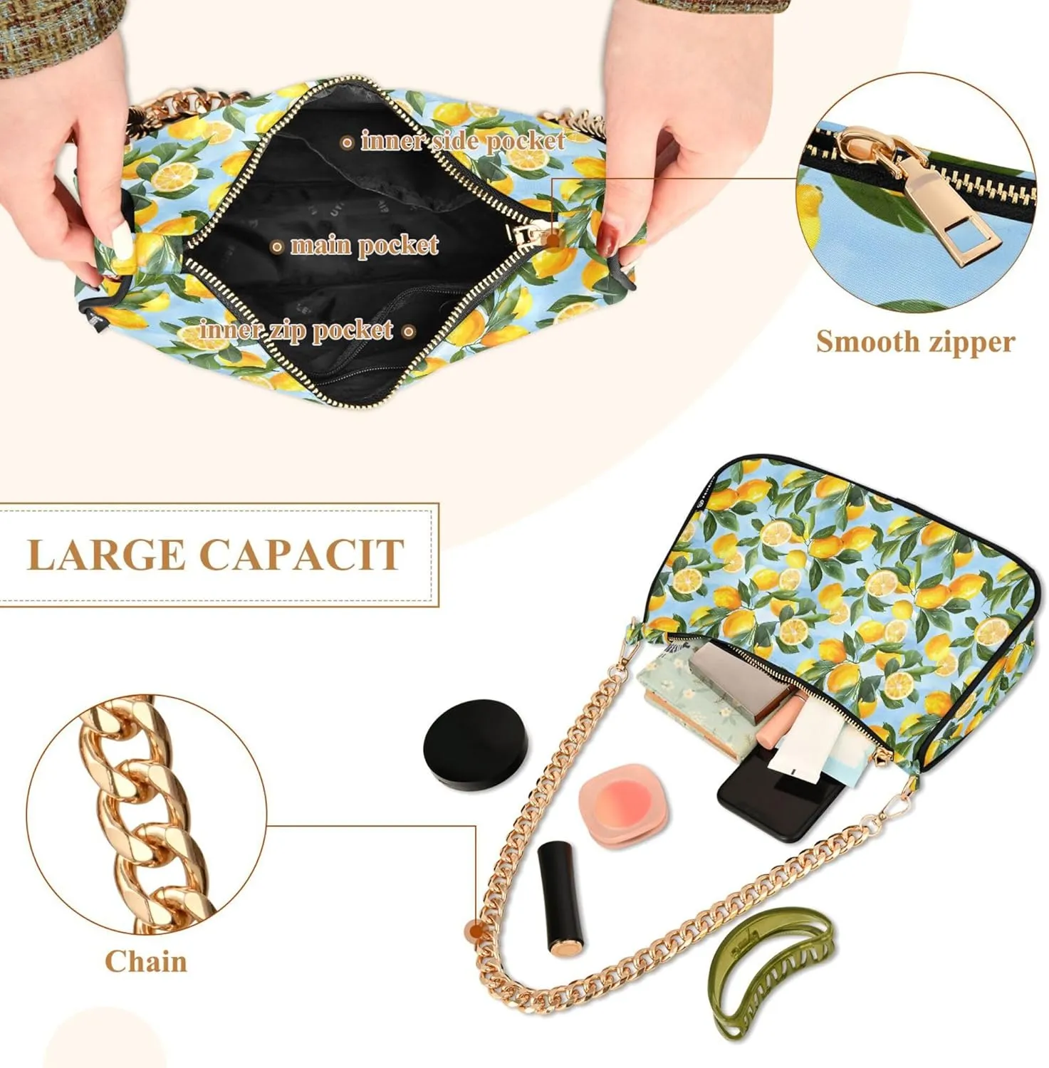 MNSRUU Handbag Purses for Women Lemons Chain Shoulder Bag