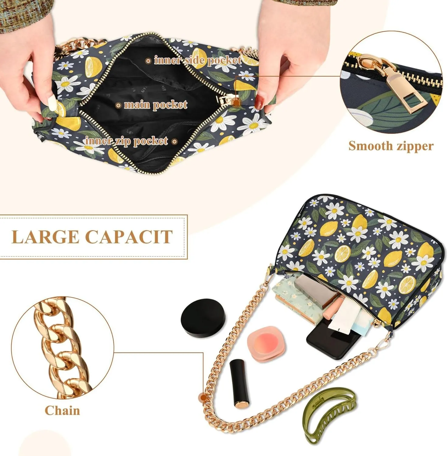 MNSRUU Handbag Purses for Women Lemons Chain Shoulder Bag