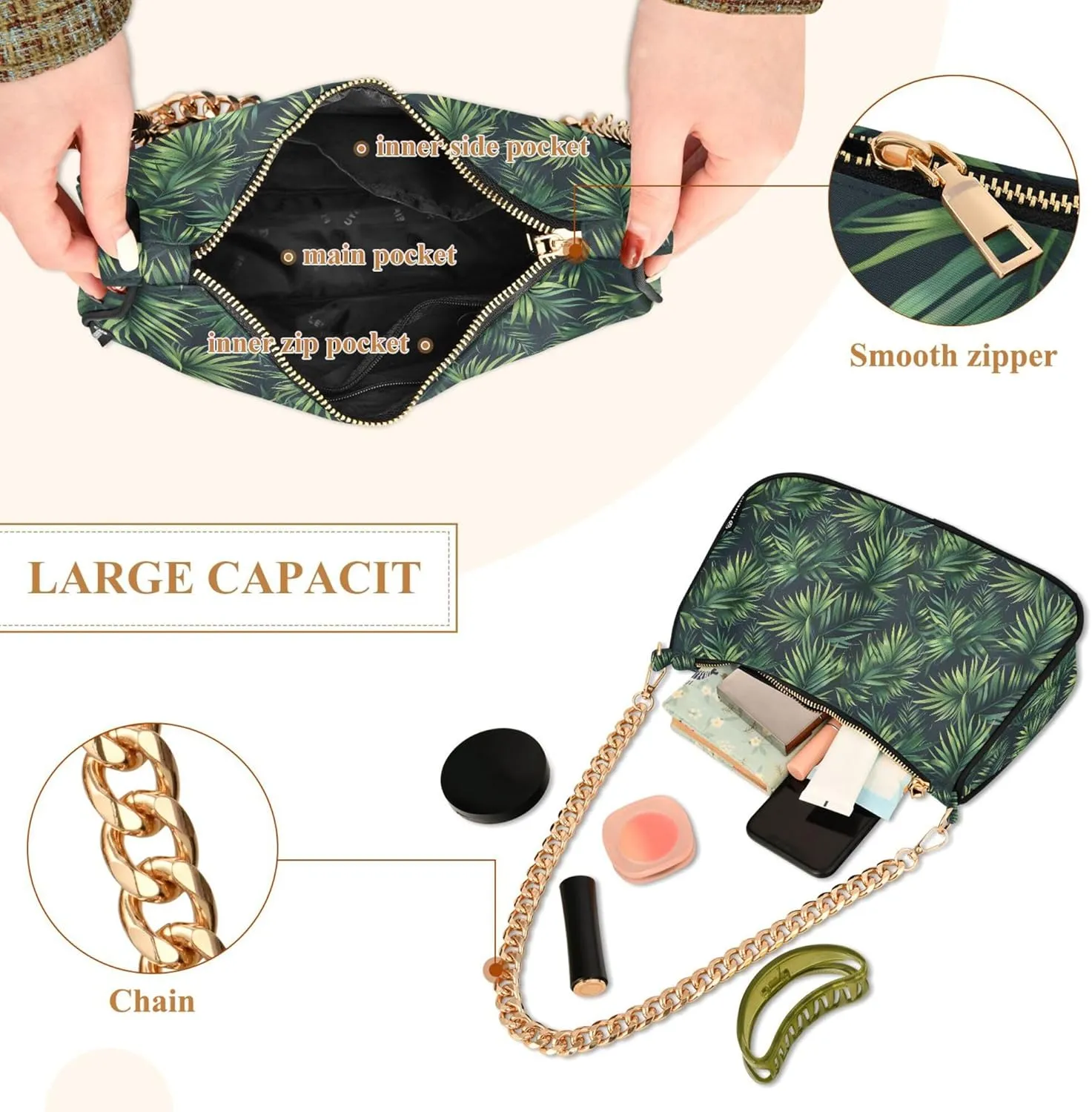 MNSRUU Handbag Purses for Women Zebra Chain Shoulder Bag