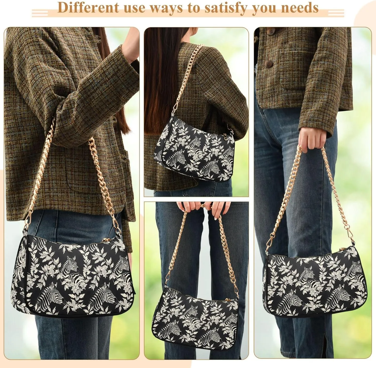MNSRUU Handbag Purses for Women Zebra Chain Shoulder Bag