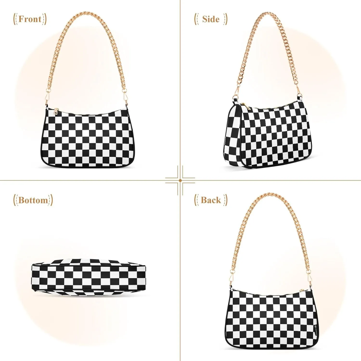 MNSRUU Handbag Purses Women Black Checkered Chain bag