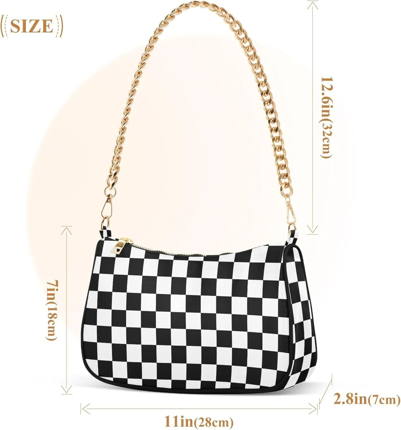MNSRUU Handbag Purses Women Black Checkered Chain bag