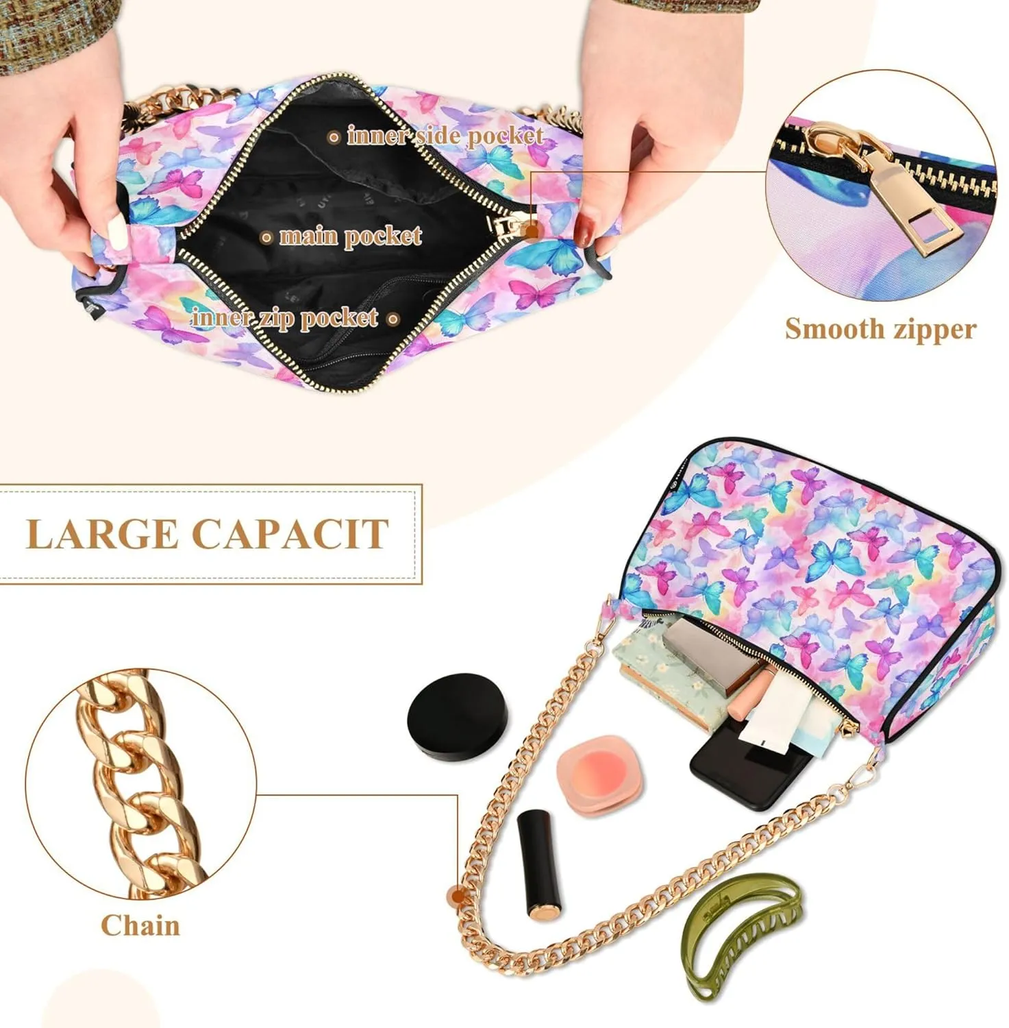 MNSRUU Handbag Purses Women Cut Chain Shoulder bag