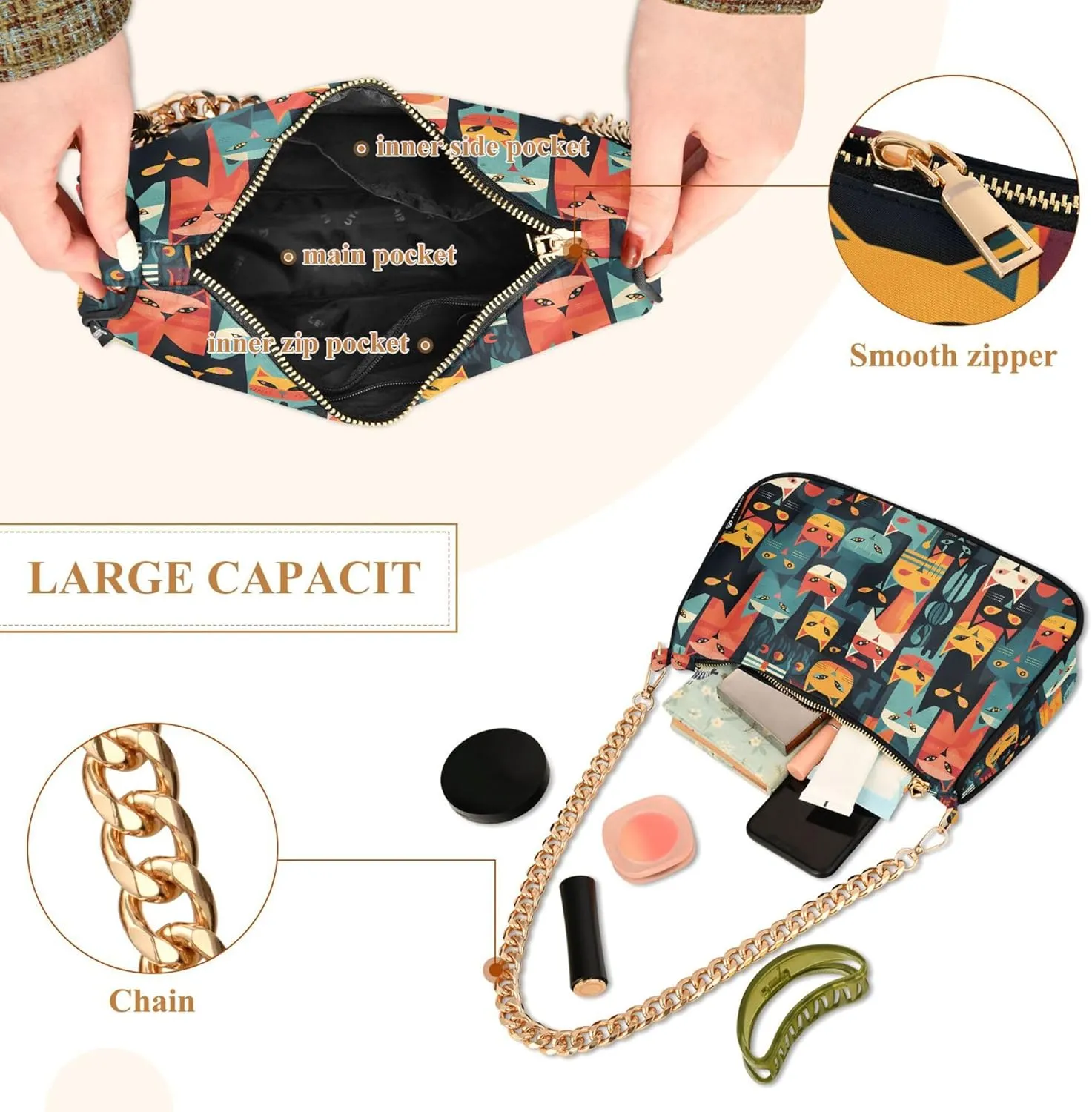 MNSRUU Handbag Purses Women Cut Chain Shoulder bag