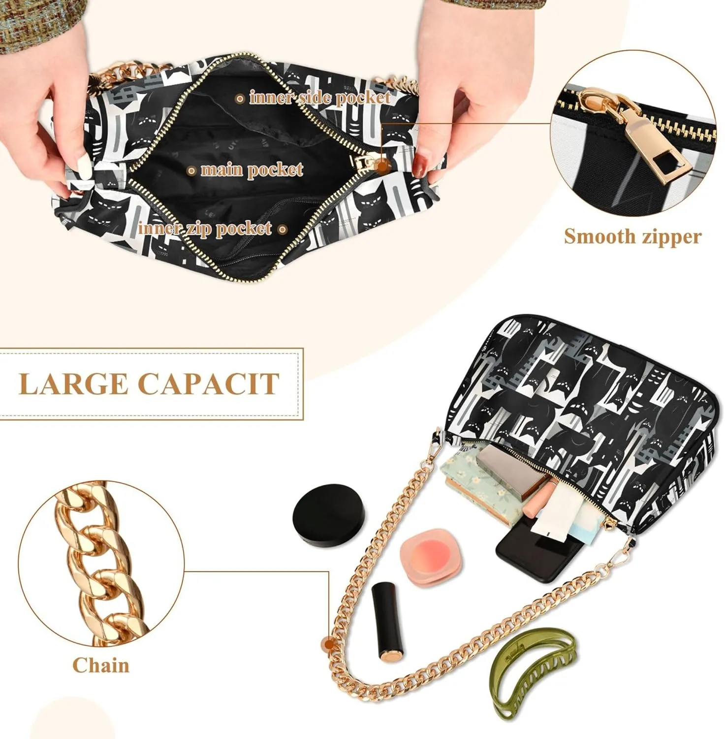 MNSRUU Handbag Purses Women Cut Chain Shoulder bag