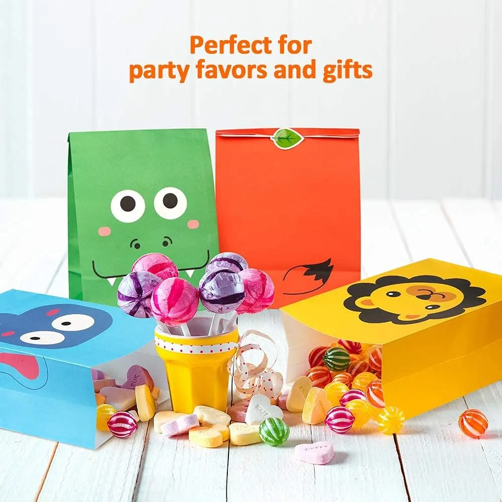 Mocoosy 24 Pack Animal Party Favor Bags, Goodie Bags for Kids Birthday Party, Small Gift Bags Bulk Paper Treat Bags for Toddler Baby Shower Party Supplies School Classroom Loot Bags for Girls Boys