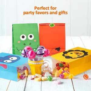 Mocoosy 24 Pack Animal Party Favor Bags, Goodie Bags for Kids Birthday Party, Small Gift Bags Bulk Paper Treat Bags for Toddler Baby Shower Party Supplies School Classroom Loot Bags for Girls Boys