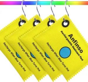 Moisture Absorbers Closet Hanging Dehumidifier Bags 4 Pack, Microwave Fast Reactivated, Color Indicating, Rechargeable Desiccant Silica Gel Packets for Gun Safe Storage Reusable