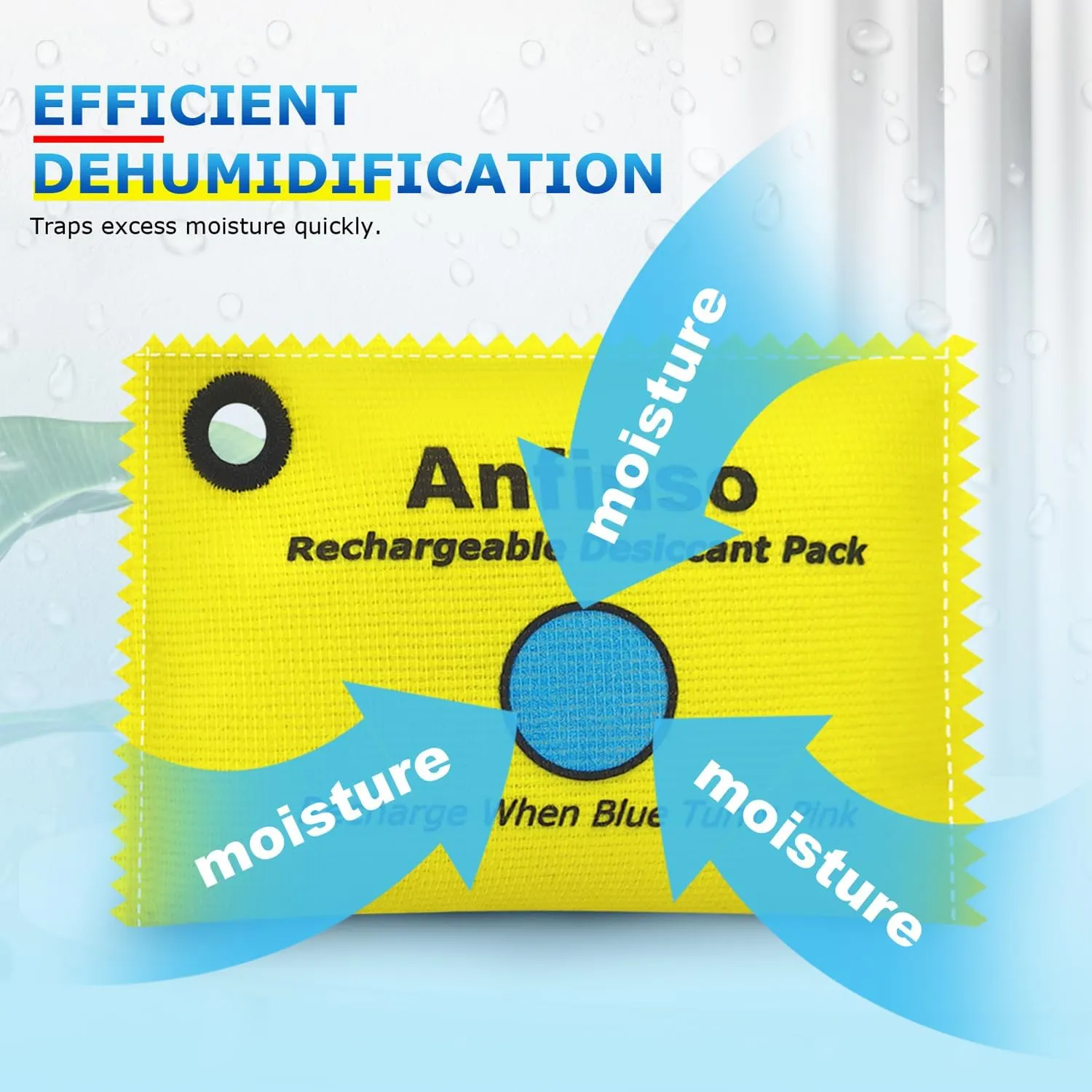 Moisture Absorbers Closet Hanging Dehumidifier Bags 4 Pack, Microwave Fast Reactivated, Color Indicating, Rechargeable Desiccant Silica Gel Packets for Gun Safe Storage Reusable