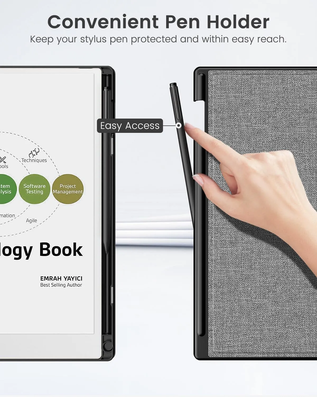 MoKo case for Remarkable Paper Pro 2024 11.8", Lightweight and Hard Back Shell Protective Case with Built-in Pen Holder, Auto Sleep/Wake for Remarkable Pro 11.8", Denim Gray