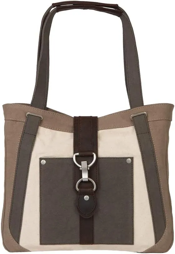Mona B. Nora Sky Blue Upcycled Canvas Shoulder Bag and Finley Crossbody with Vegan Leather Trim MD-5905 (Nora-Shoulder Bag Stone)