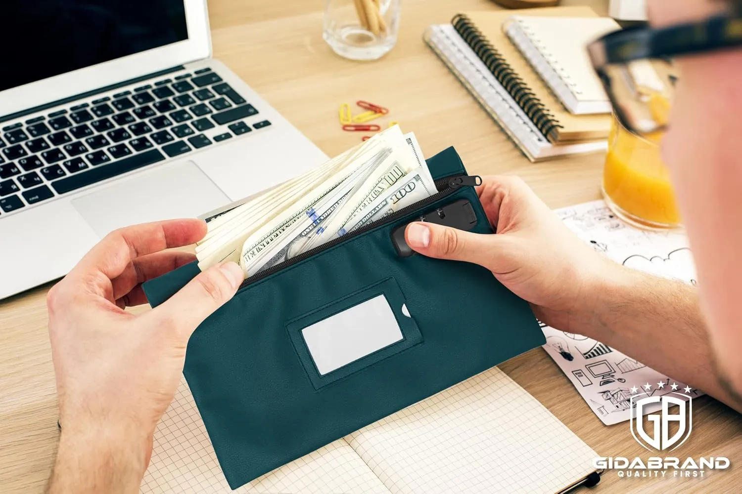 Money Bag With Lock | 12x8 Inch | Green | Leatherette Locking Bank Deposit Bag With Zipper for Cash