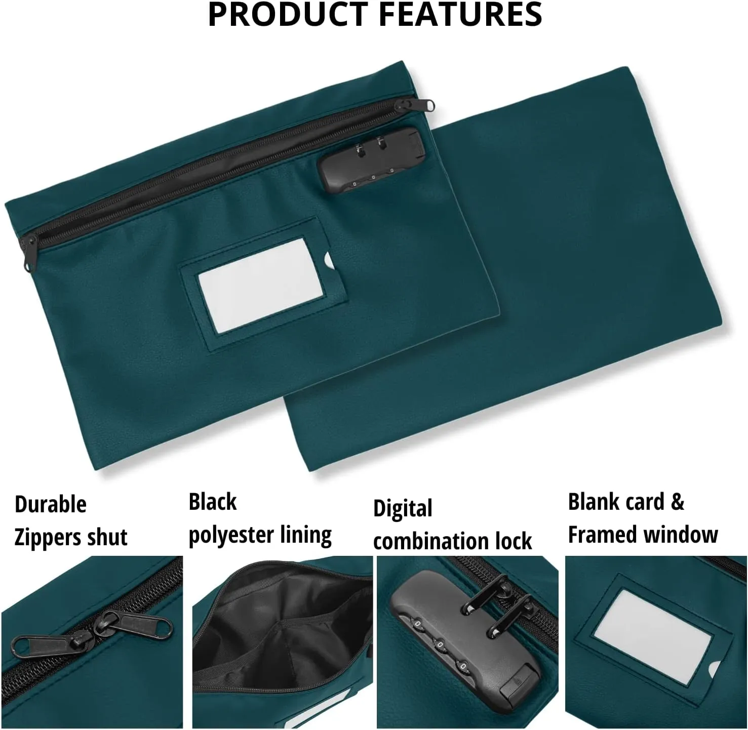 Money Bag With Lock | 12x8 Inch | Green | Leatherette Locking Bank Deposit Bag With Zipper for Cash