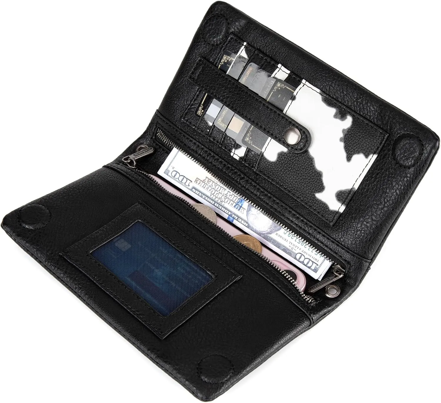 Montana West Wrangler Womens Wristlet Wallet RFID Blocking Bifold Clutch Credit Card Holder Purse with Crossbody Strap WG176-4001BK
