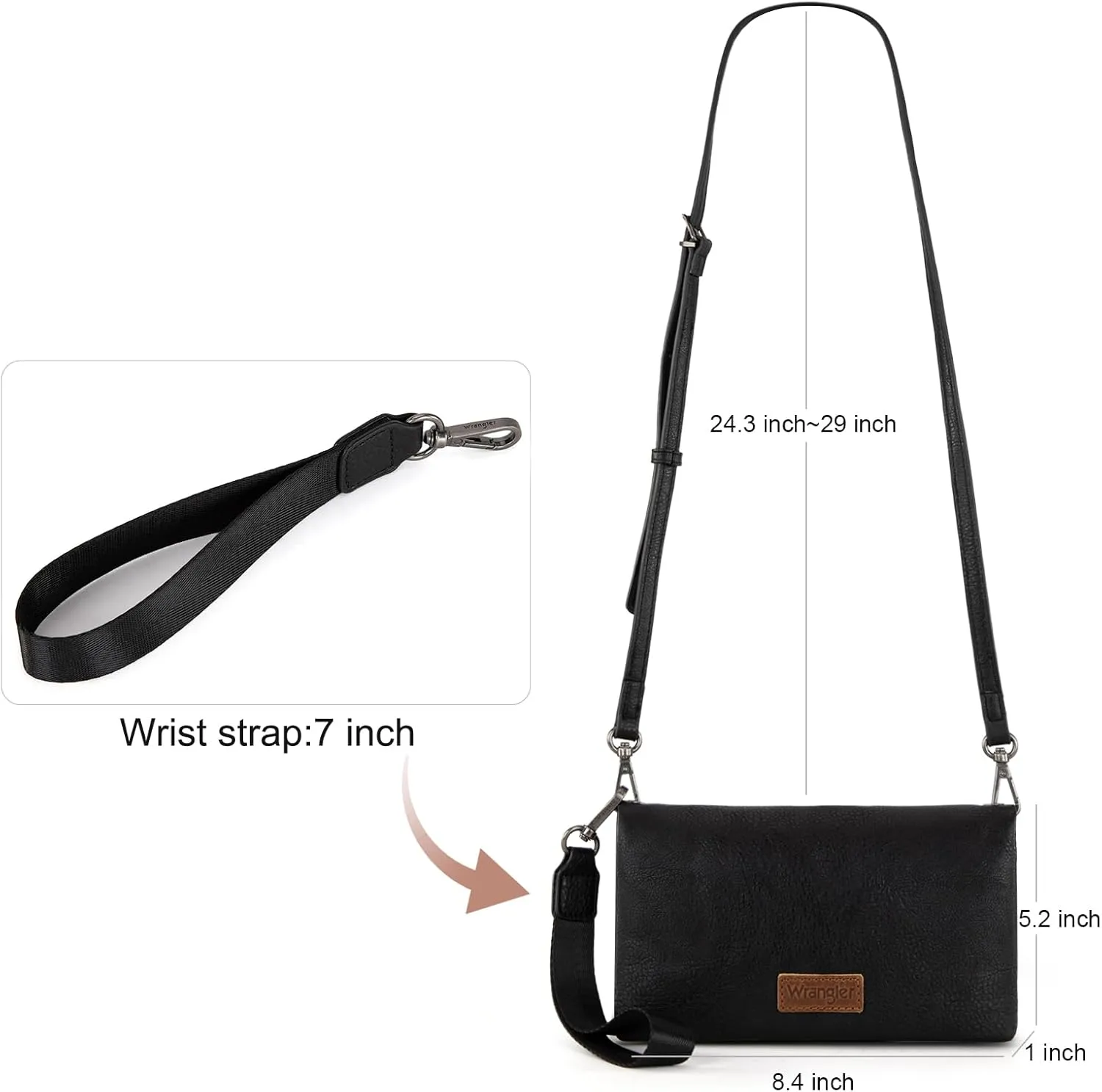 Montana West Wrangler Womens Wristlet Wallet RFID Blocking Bifold Clutch Credit Card Holder Purse with Crossbody Strap WG176-4001BK