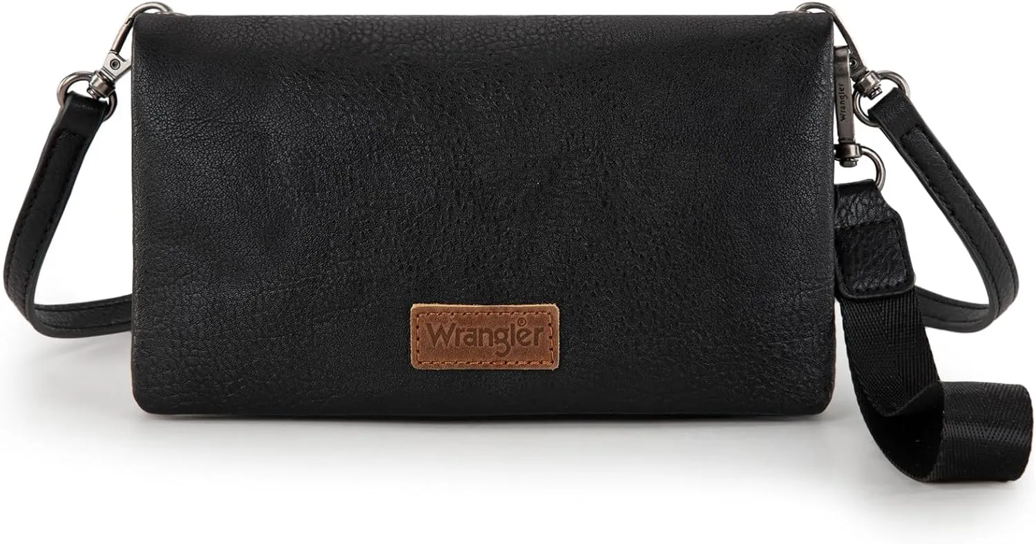 Montana West Wrangler Womens Wristlet Wallet RFID Blocking Bifold Clutch Credit Card Holder Purse with Crossbody Strap WG176-4001BK