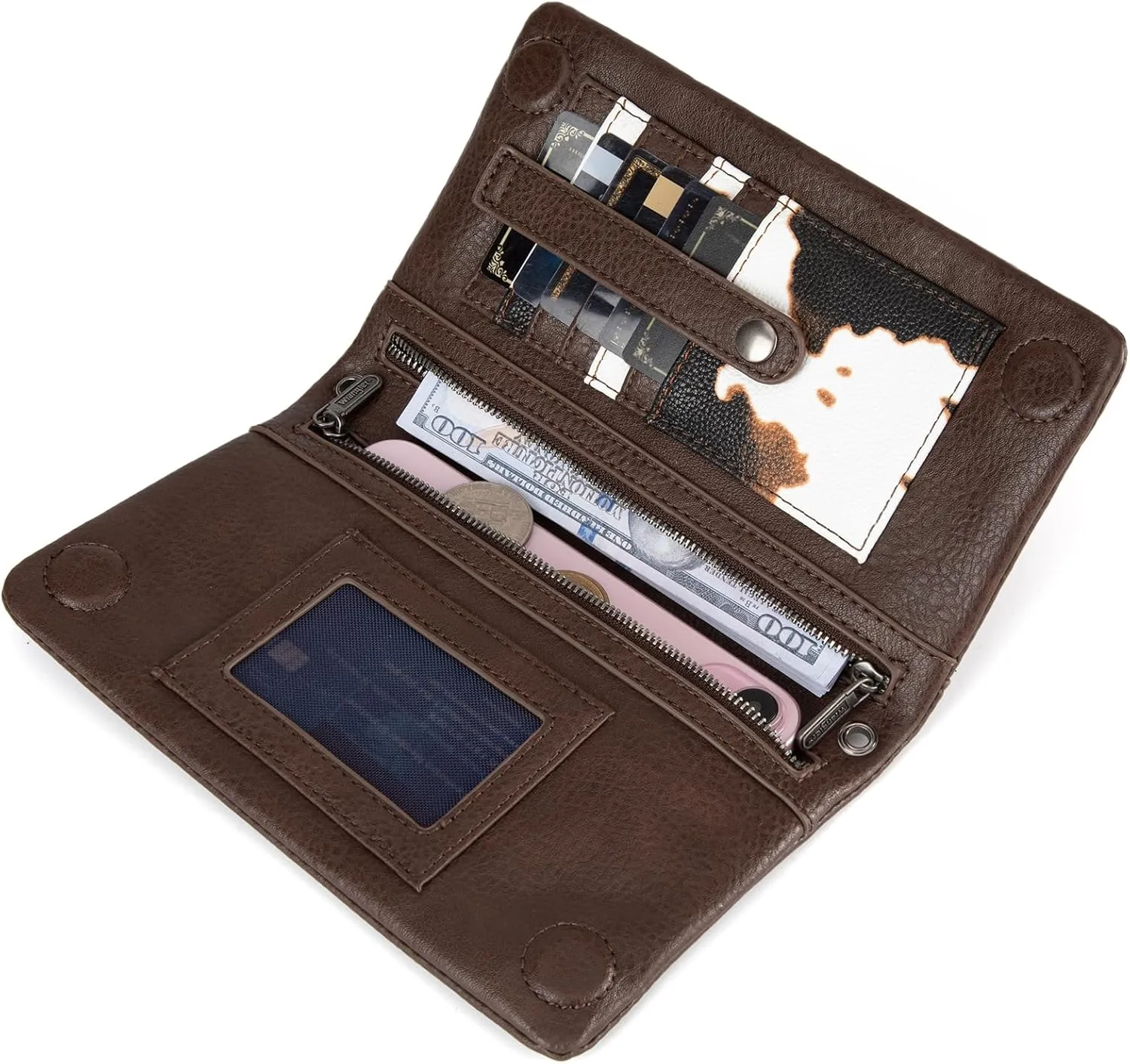 Montana West Wrangler Womens Wristlet Wallet RFID Blocking Bifold Clutch Credit Card Holder Purse with Crossbody Strap