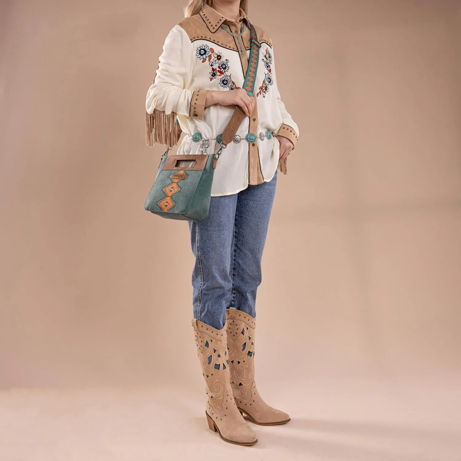 Montana West x Wrangler Small Aztec Satchel Handbags for Women with Crossbody Strap