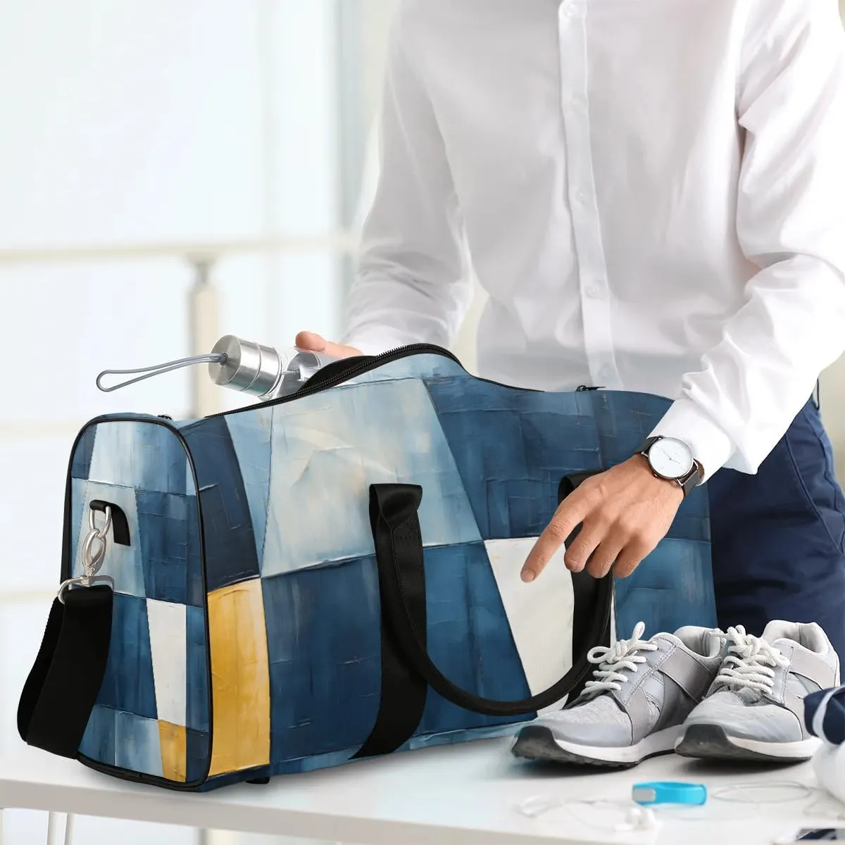 Moroccan Geometric Modern Travel Duffel Bag for Women Men Waterproof Foldable Overnight Weekender Bag Large Capacity Sports Gym Bag