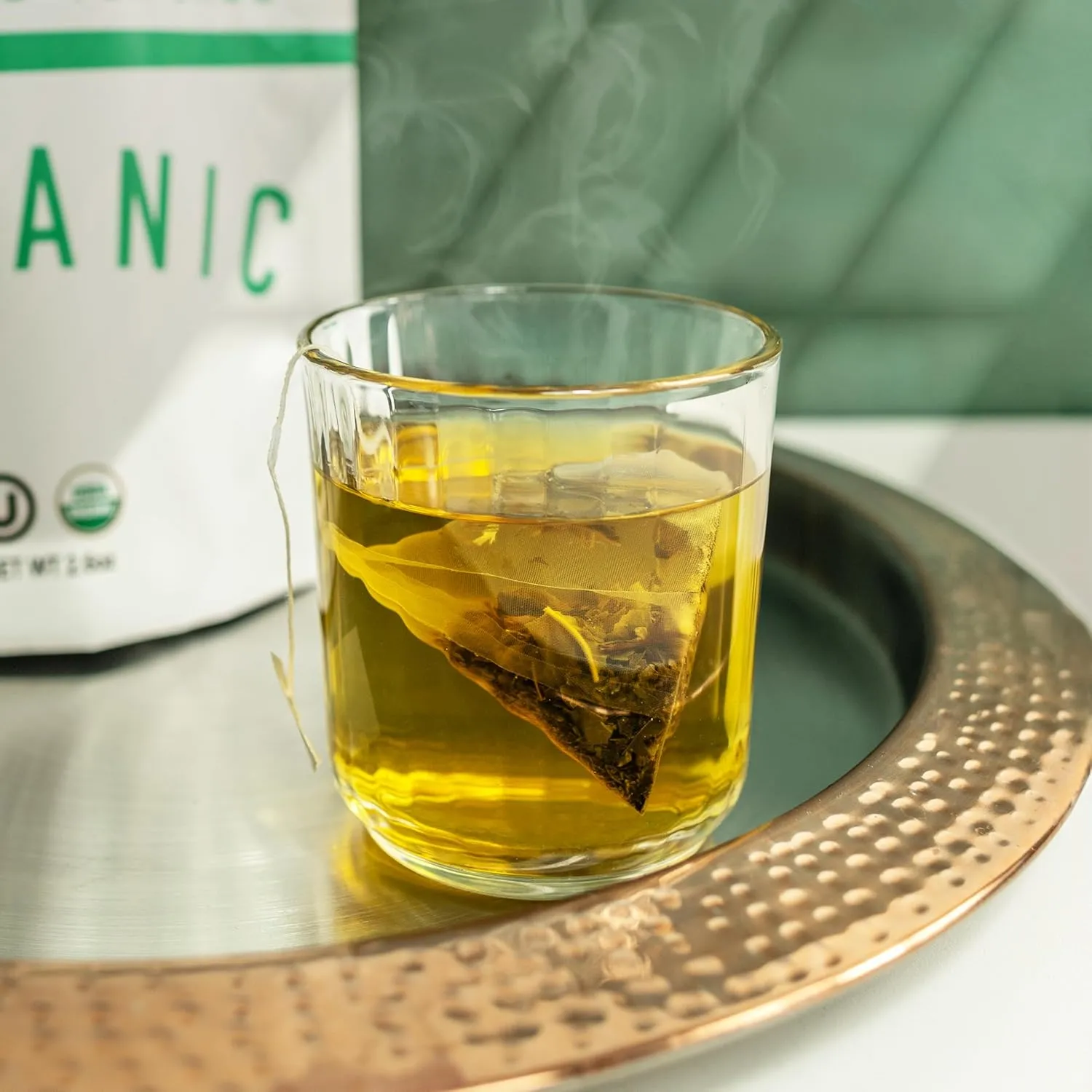 Moroccan Mint Green Tea - 100% Certified Organic - 50 Pyramid Tea Bags Sachets in Resealable Bag