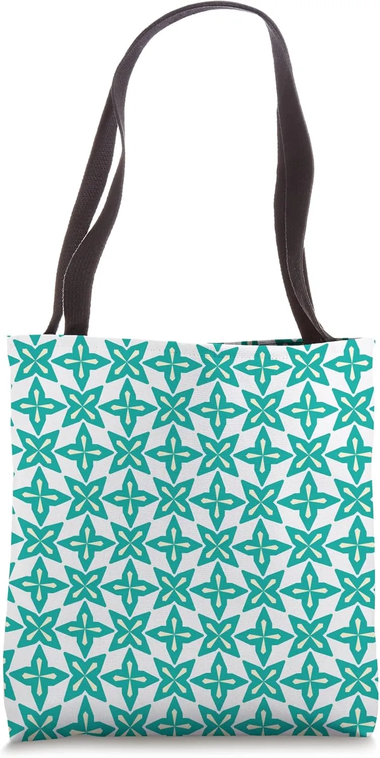 Moroccan Tile Inspired (5) Teal, Cream, White - Habitat Tote Bag