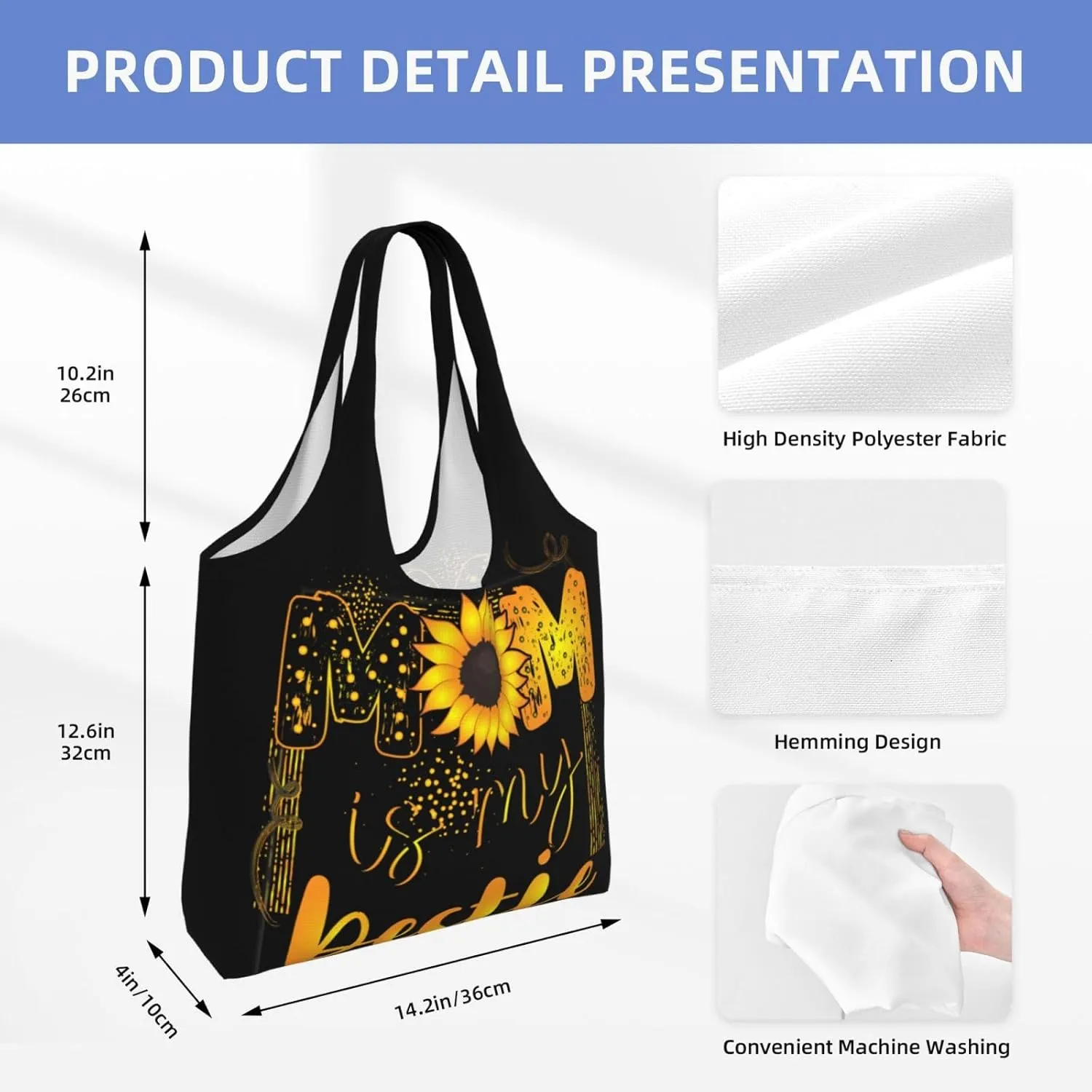 Mother's Day Floral Hearts Best Mom Ever Canvas Tote Bags Reusable Shopping Bag Handbag for Shopper Beach Gifts