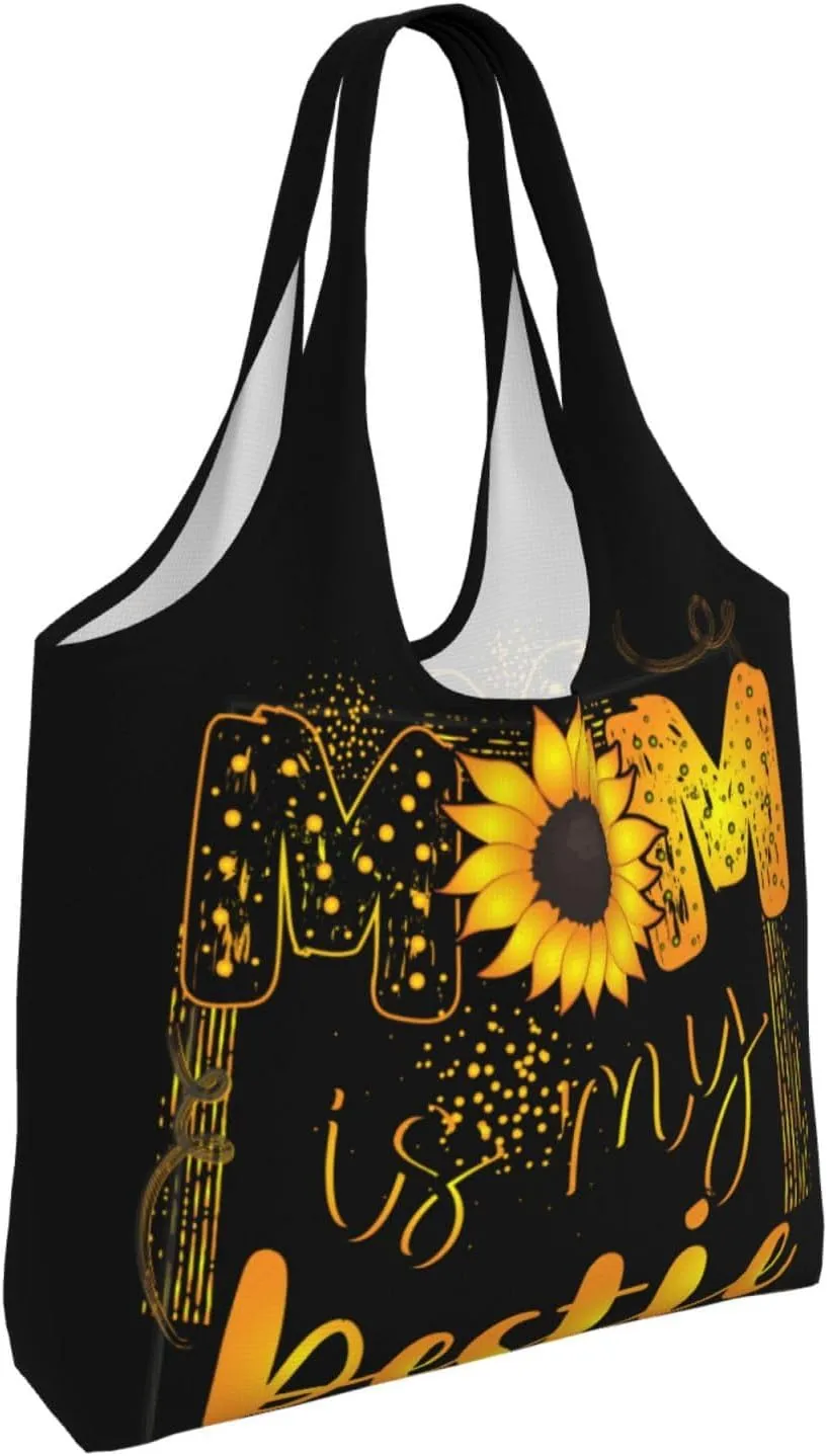Mother's Day Floral Hearts Best Mom Ever Canvas Tote Bags Reusable Shopping Bag Handbag for Shopper Beach Gifts