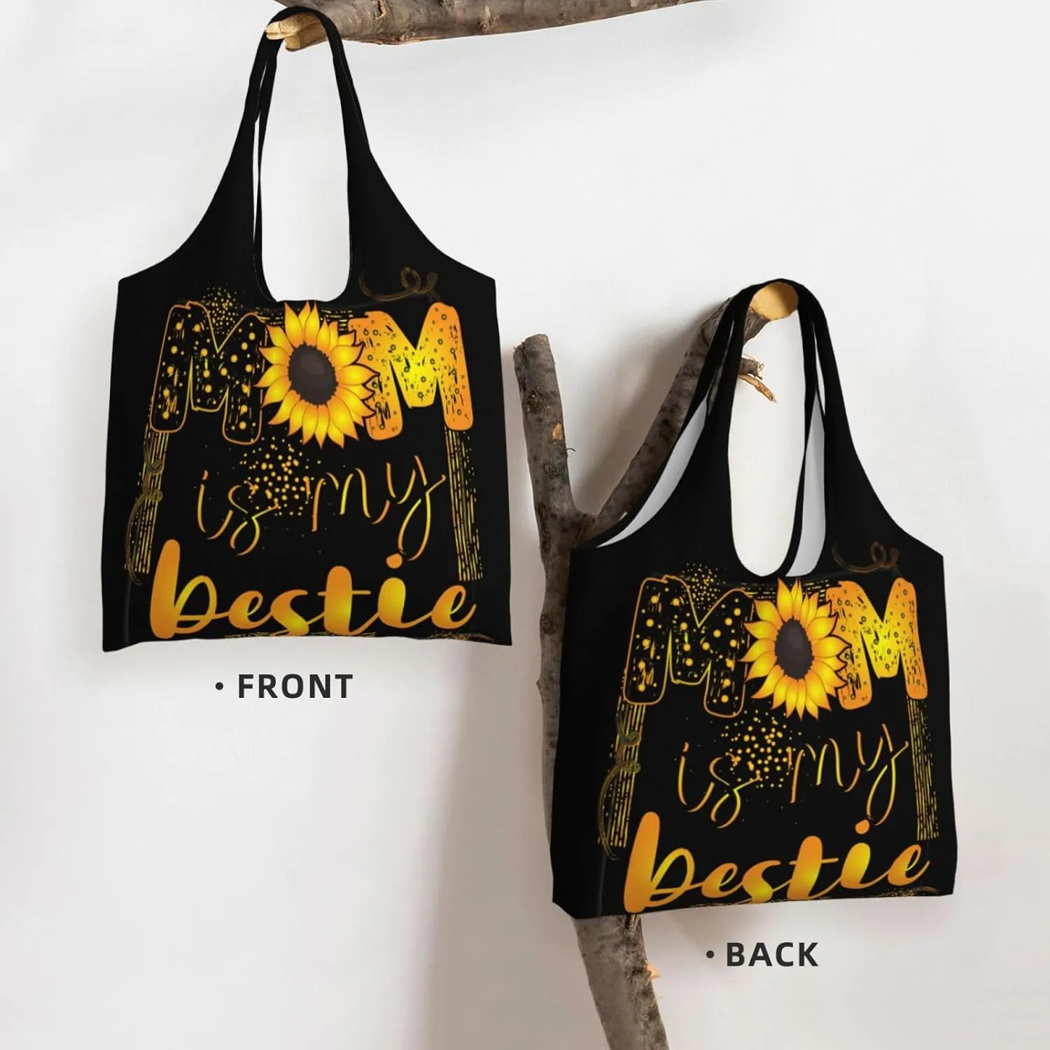 Mother's Day Floral Hearts Best Mom Ever Canvas Tote Bags Reusable Shopping Bag Handbag for Shopper Beach Gifts