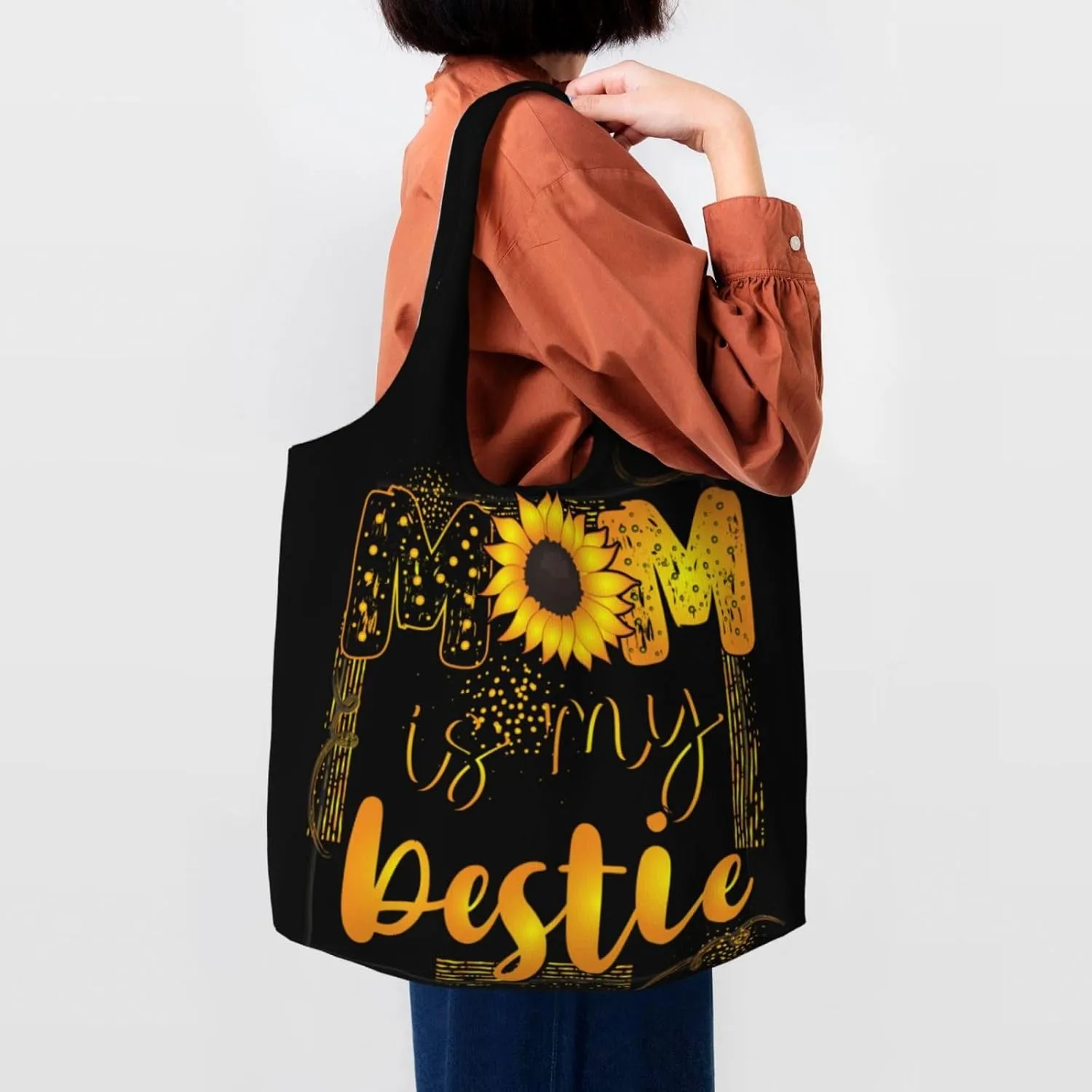 Mother's Day Floral Hearts Best Mom Ever Canvas Tote Bags Reusable Shopping Bag Handbag for Shopper Beach Gifts